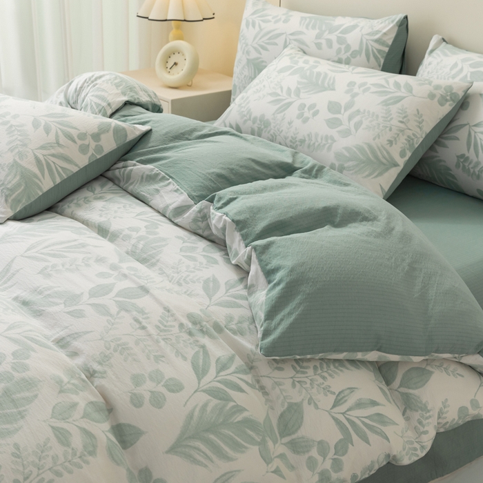 91家纺网 家纺一手货源 找家纺 铭浩家纺 2026春夏新款云感双层皱皱纱四件套 青枝漫影