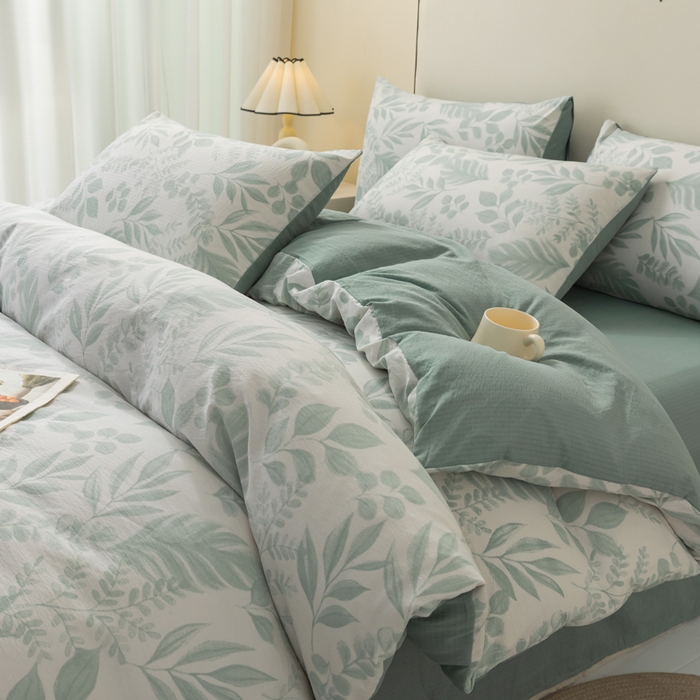 铭浩家纺 2026春夏新款云感双层皱皱纱四件套 青枝漫影