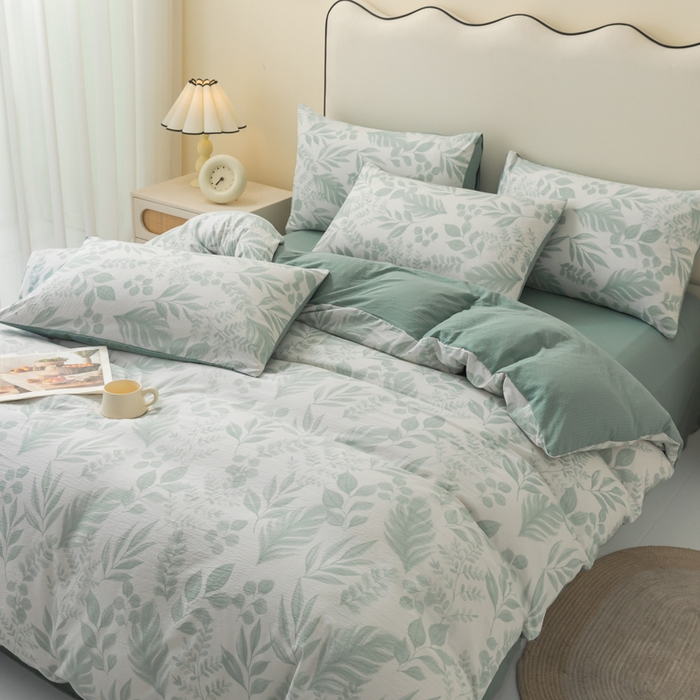 91家纺网 家纺一手货源 找家纺 铭浩家纺 2026春夏新款云感双层皱皱纱四件套 青枝漫影