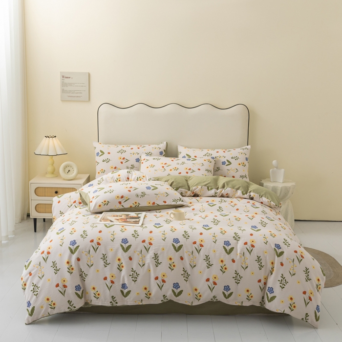 91家纺网 家纺一手货源 找家纺 铭浩家纺 2026春夏新款云感双层皱皱纱四件套 花野闲趣