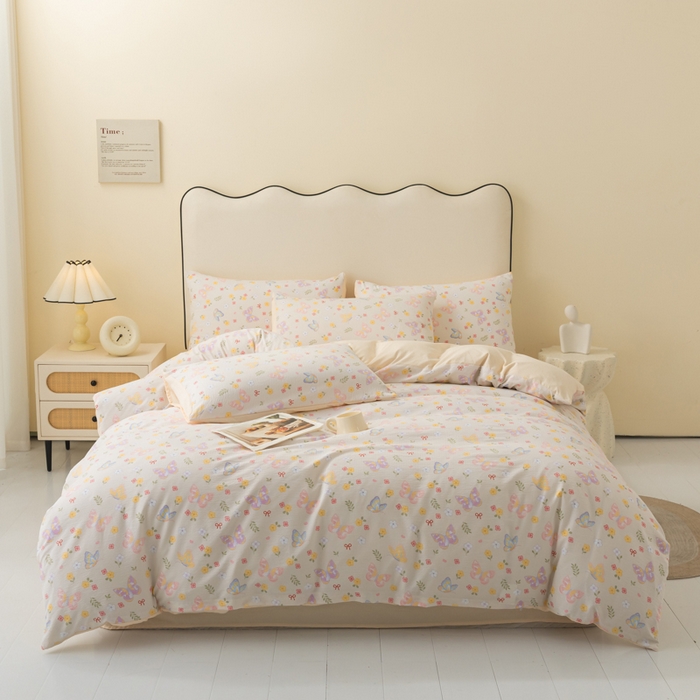 91家纺网 家纺一手货源 找家纺 铭浩家纺 2026春夏新款云感双层皱皱纱四件套 花间鲽语