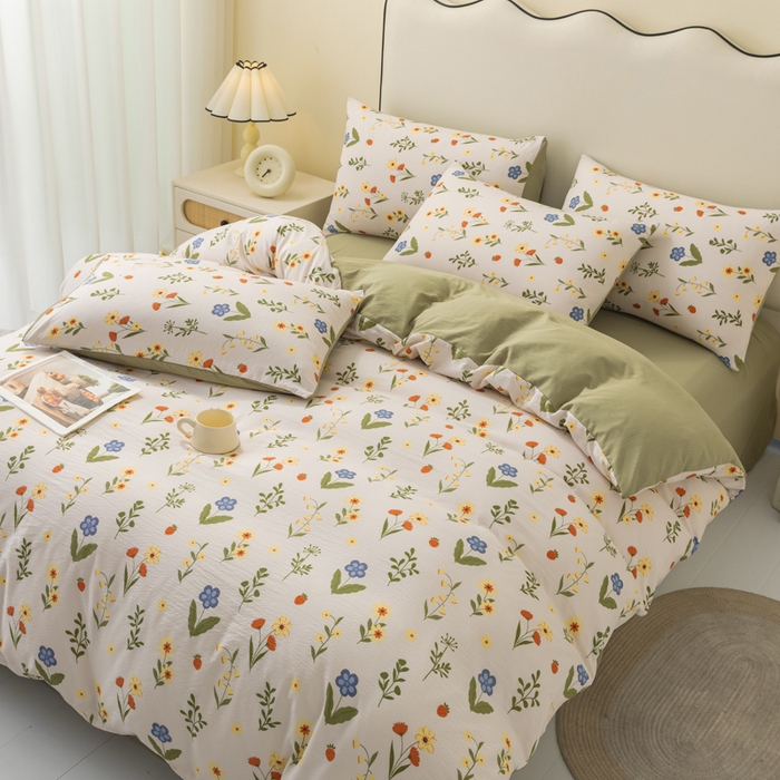 91家纺网 家纺一手货源 找家纺 铭浩家纺 2026春夏新款云感双层皱皱纱四件套 花野闲趣