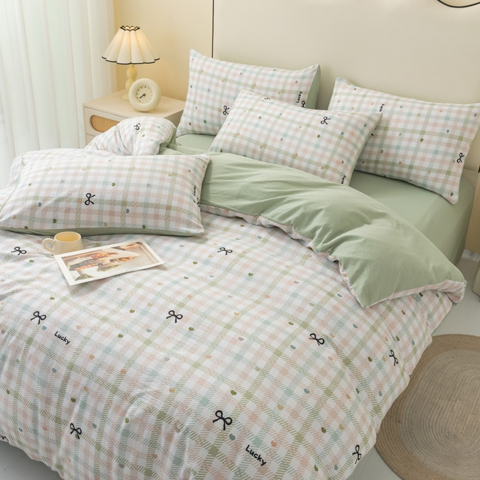 91家纺网 家纺一手货源 找家纺 铭浩家纺 2026春夏新款云感双层皱皱纱四件套 幸运格语