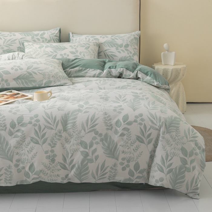 91家纺网 家纺一手货源 找家纺 铭浩家纺 2026春夏新款云感双层皱皱纱四件套 青枝漫影