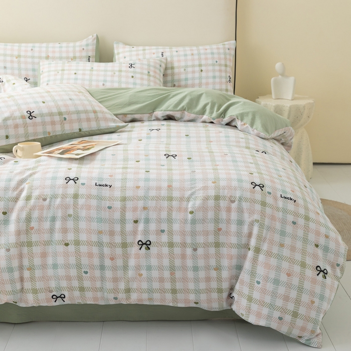 91家纺网 家纺一手货源 找家纺 铭浩家纺 2026春夏新款云感双层皱皱纱四件套 幸运格语