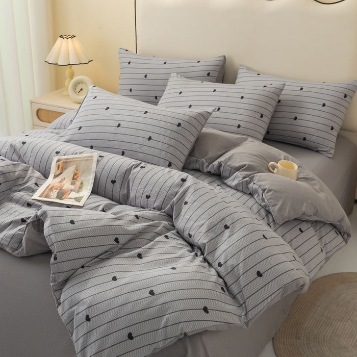 91家纺网 家纺一手货源 找家纺 铭浩家纺 2026春夏新款云感双层皱皱纱四件套 心动条纹