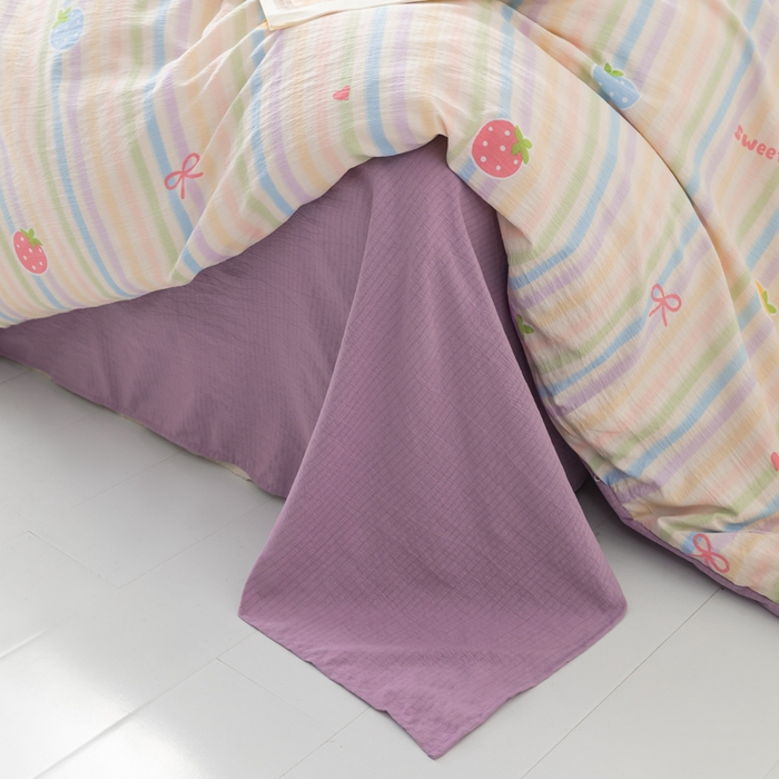 91家纺网 家纺一手货源 找家纺 铭浩家纺 2026春夏新款云感双层皱皱纱四件套 草莓乐园