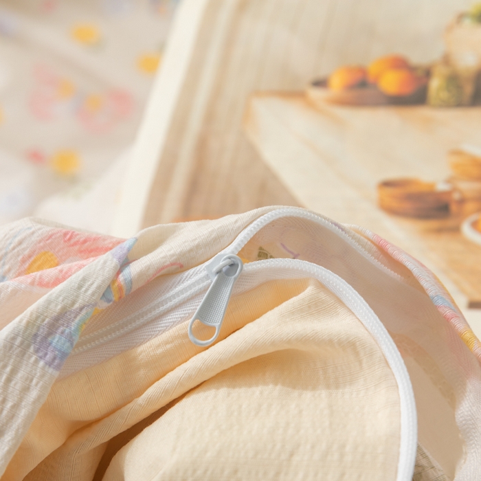 91家纺网 家纺一手货源 找家纺 铭浩家纺 2026春夏新款云感双层皱皱纱四件套 花间鲽语