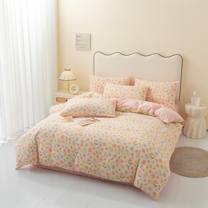 91家纺网 家纺一手货源 找家纺 铭浩家纺 2026春夏新款云感双层皱皱纱四件套 春日花野