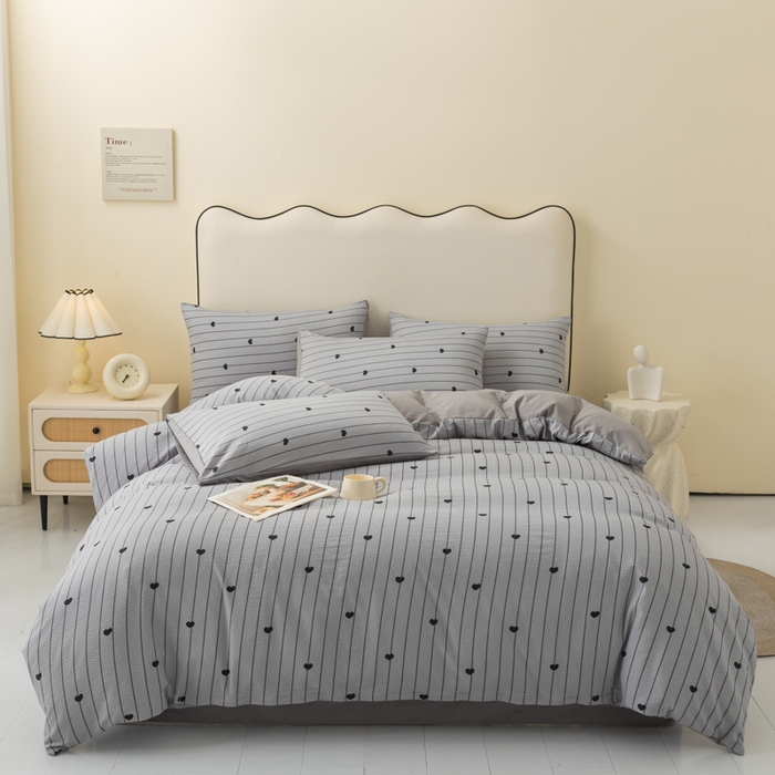 91家纺网 家纺一手货源 找家纺 铭浩家纺 2026春夏新款云感双层皱皱纱四件套 心动条纹