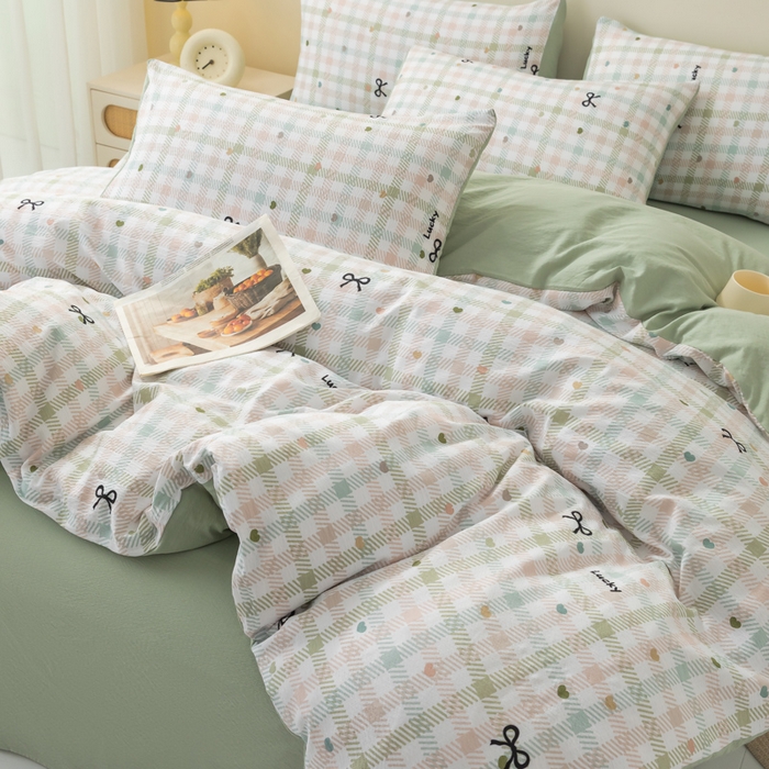 91家纺网 家纺一手货源 找家纺 铭浩家纺 2026春夏新款云感双层皱皱纱四件套 幸运格语