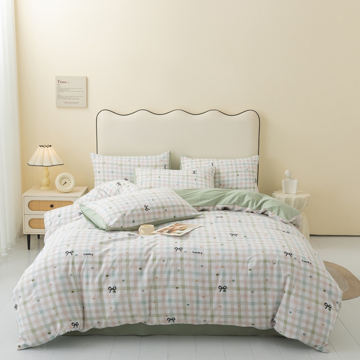 91家纺网 家纺一手货源 找家纺 铭浩家纺 2026春夏新款云感双层皱皱纱四件套 幸运格语