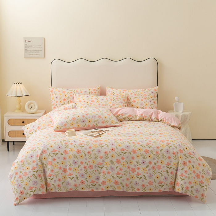 91家纺网 家纺一手货源 找家纺 铭浩家纺 2026春夏新款云感双层皱皱纱四件套 春日花野