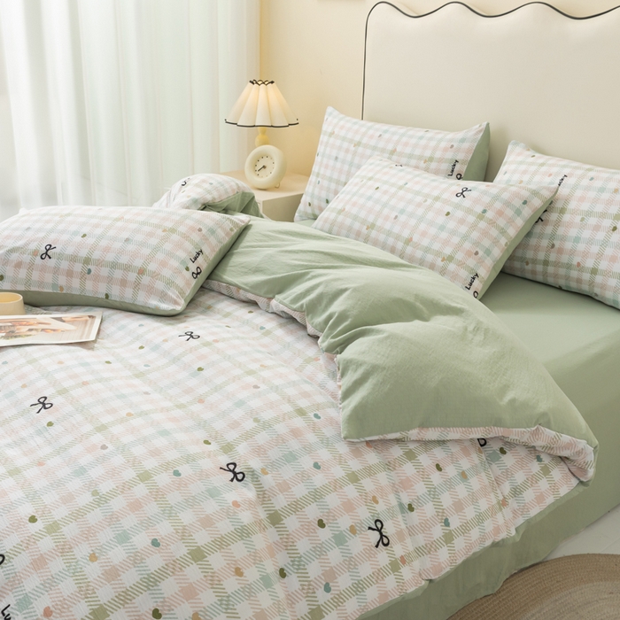 91家纺网 家纺一手货源 找家纺 铭浩家纺 2026春夏新款云感双层皱皱纱四件套 幸运格语