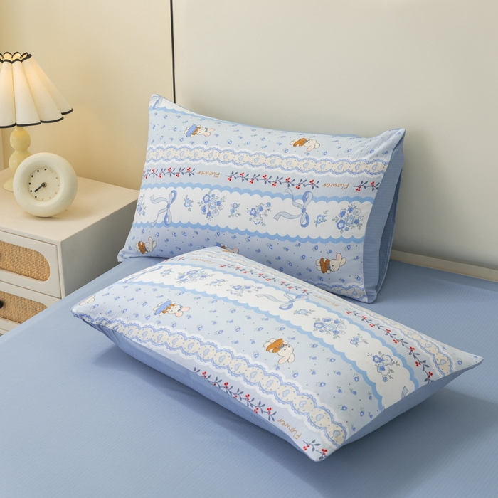 91家纺网 家纺一手货源 找家纺 铭浩家纺 2026春夏新款云感双层皱皱纱四件套 花兔信笺