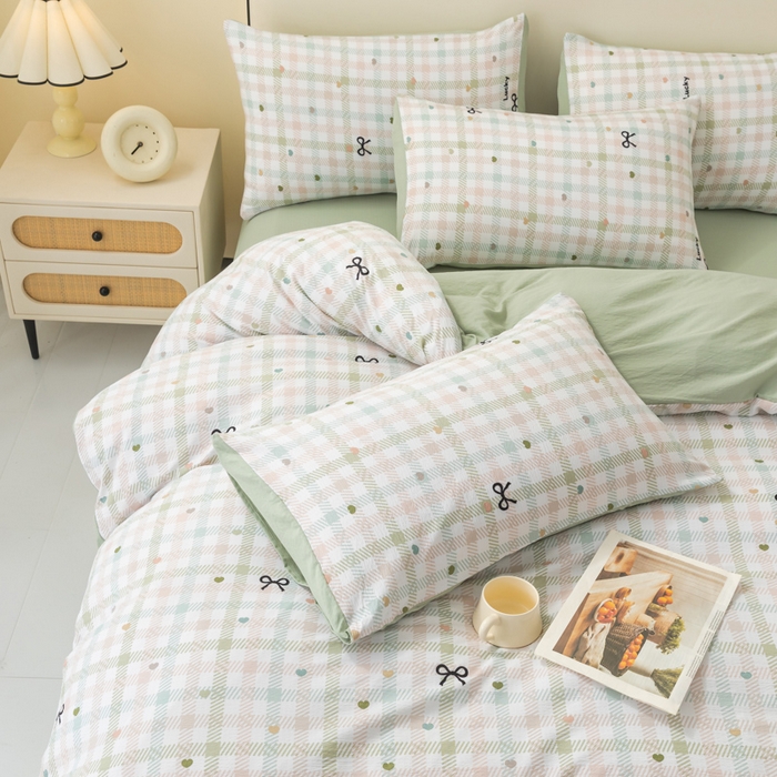 91家纺网 家纺一手货源 找家纺 铭浩家纺 2026春夏新款云感双层皱皱纱四件套 幸运格语