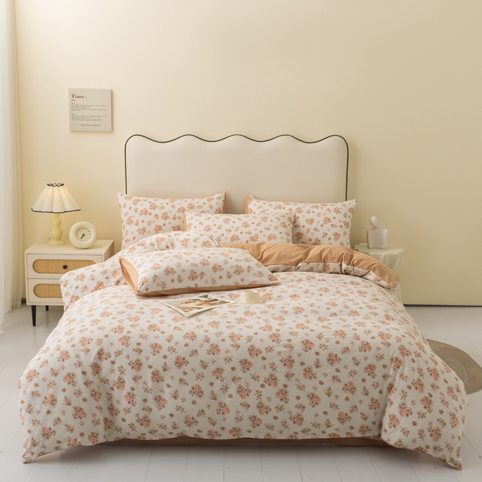 91家纺网 家纺一手货源 找家纺 铭浩家纺 2026春夏新款云感双层皱皱纱四件套 杏影花踪