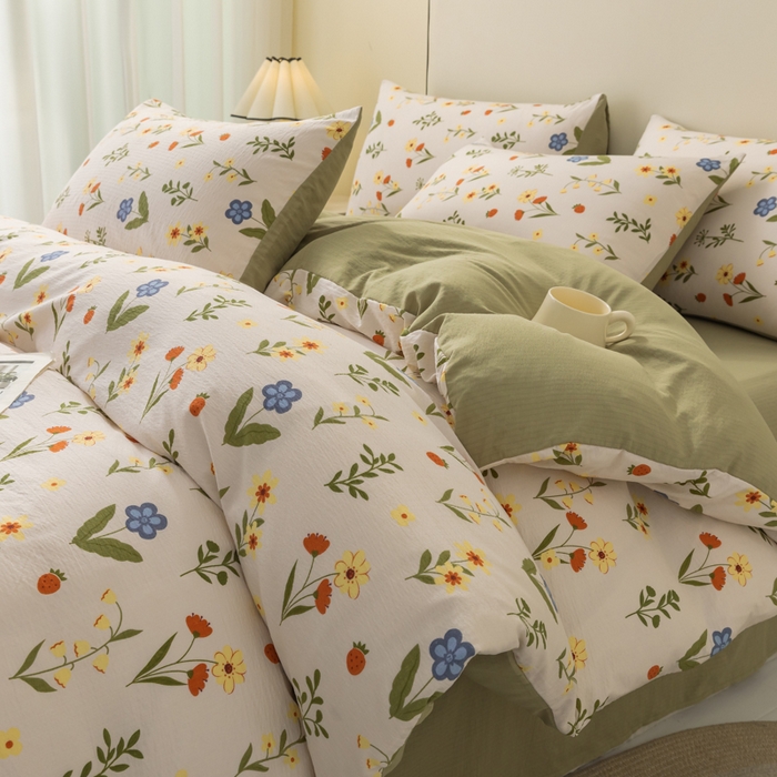 91家纺网 家纺一手货源 找家纺 （总）铭浩家纺 2026春夏新款云感双层皱皱纱四件套