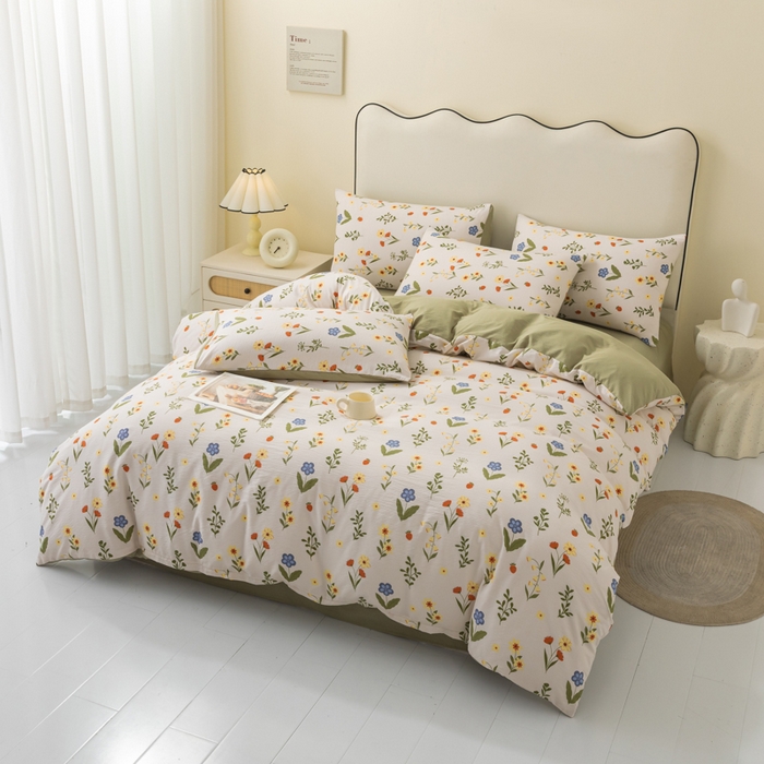 91家纺网 家纺一手货源 找家纺 铭浩家纺 2026春夏新款云感双层皱皱纱四件套 花野闲趣