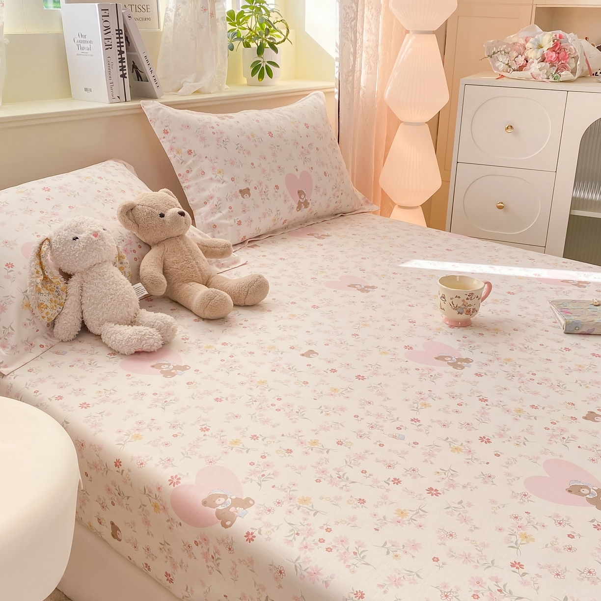 91家纺网 家纺一手货源 找家纺 女子家纺 2026新款全棉纯棉印花小清新系列单床笠单品床笠床笠单件 旧书折痕粉