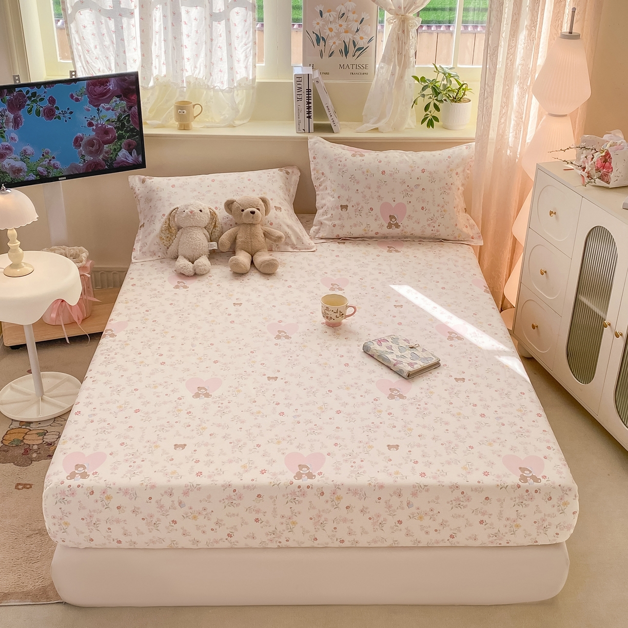 91家纺网 家纺一手货源 找家纺 女子家纺 2026新款全棉纯棉印花小清新系列单床笠单品床笠床笠单件 旧书折痕粉