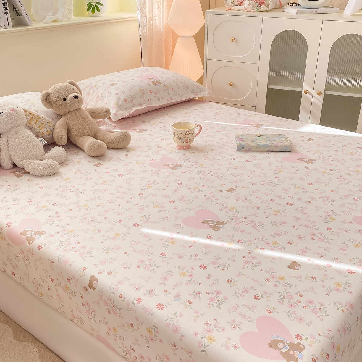 91家纺网 家纺一手货源 找家纺 女子家纺 2026新款全棉纯棉印花小清新系列单床笠单品床笠床笠单件 旧书折痕粉