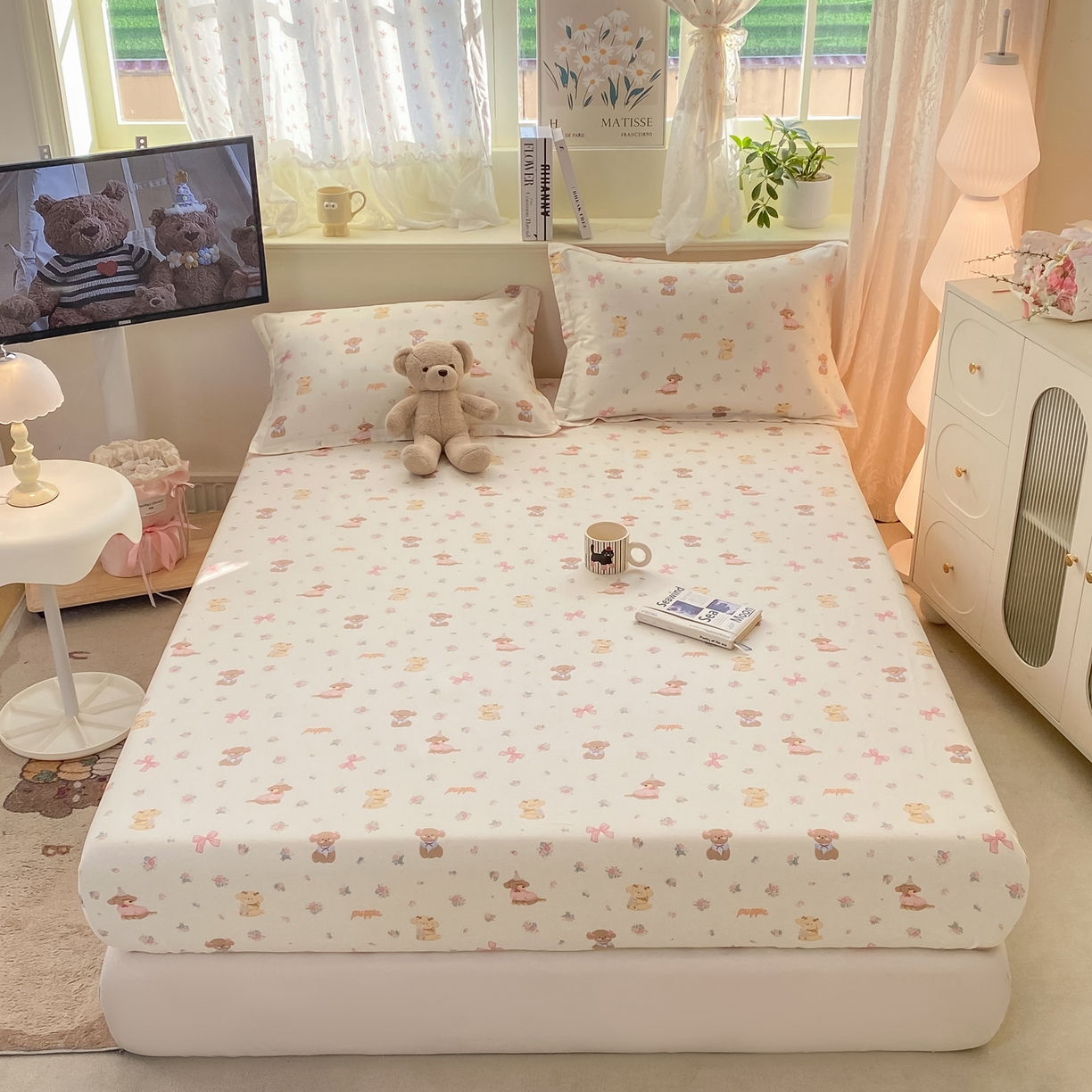 91家纺网 家纺一手货源 找家纺 女子家纺 2026新款全棉纯棉印花小清新系列单床笠单品床笠床笠单件 酷卡小狗