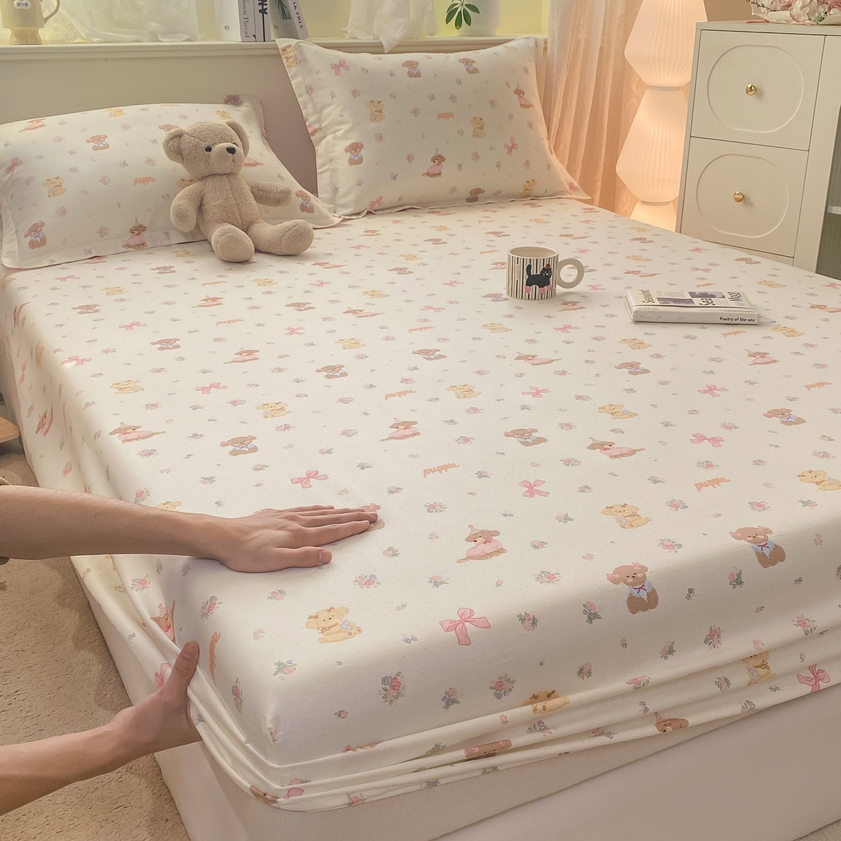 91家纺网 家纺一手货源 找家纺 女子家纺 2026新款全棉纯棉印花小清新系列单床笠单品床笠床笠单件 酷卡小狗