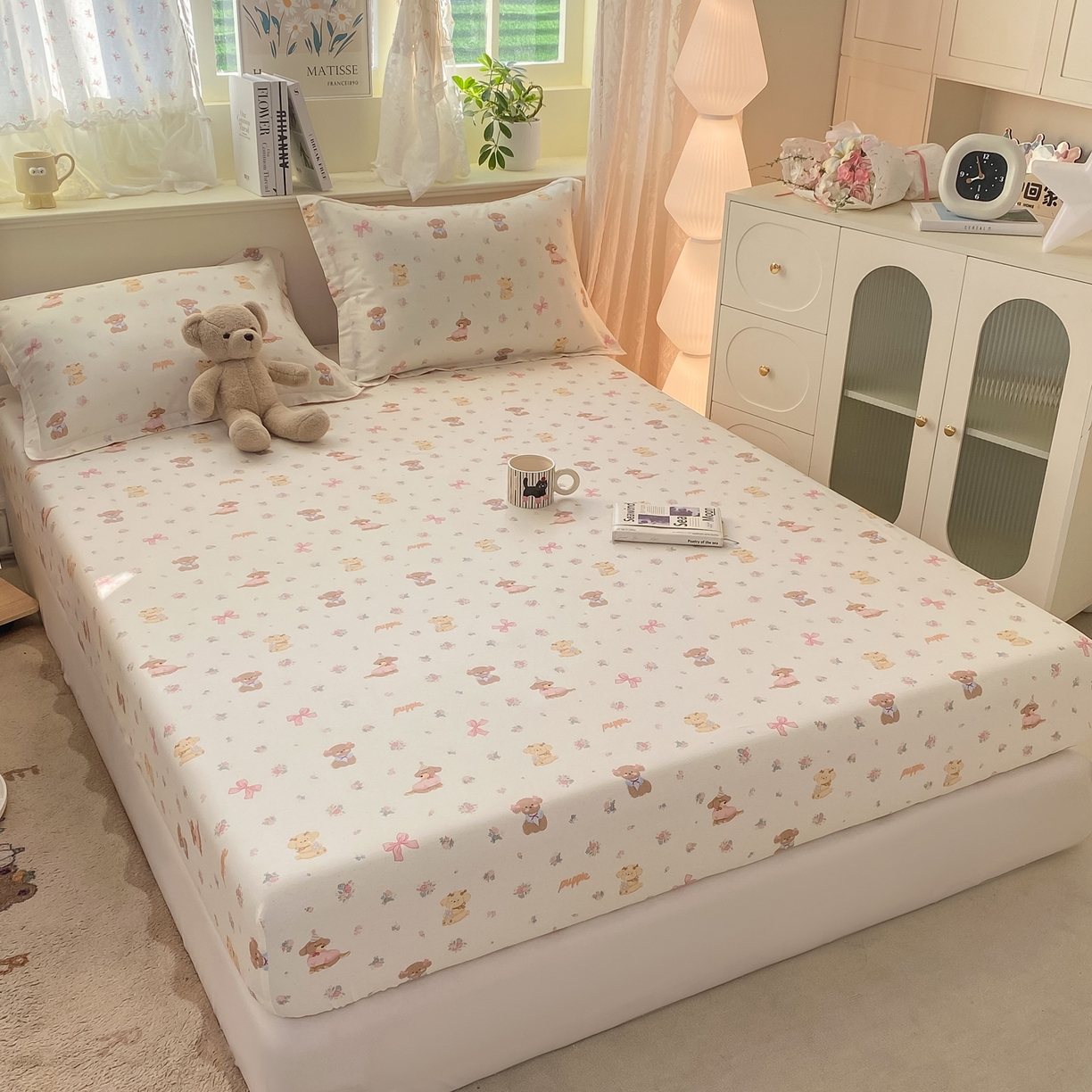 91家纺网 家纺一手货源 找家纺 女子家纺 2026新款全棉纯棉印花小清新系列单床笠单品床笠床笠单件 酷卡小狗