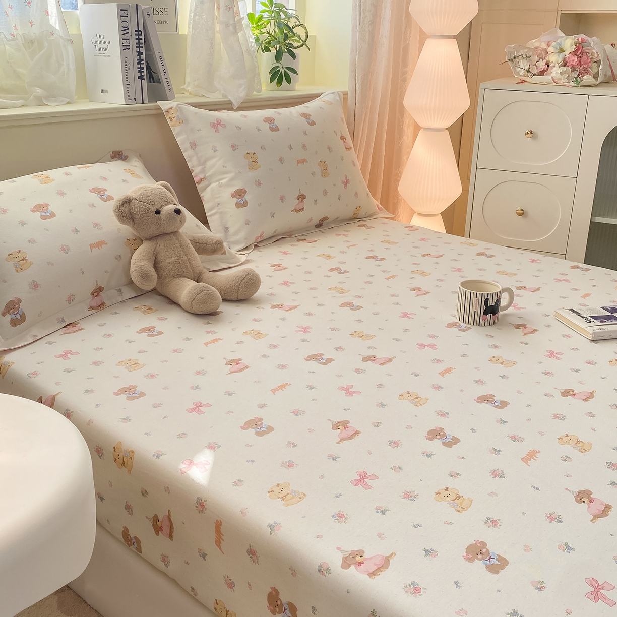 91家纺网 家纺一手货源 找家纺 女子家纺 2026新款全棉纯棉印花小清新系列单床笠单品床笠床笠单件 酷卡小狗