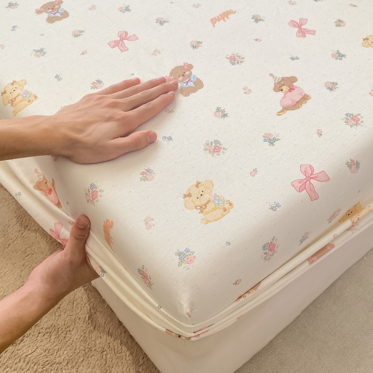 91家纺网 家纺一手货源 找家纺 女子家纺 2026新款全棉纯棉印花小清新系列单床笠单品床笠床笠单件 酷卡小狗