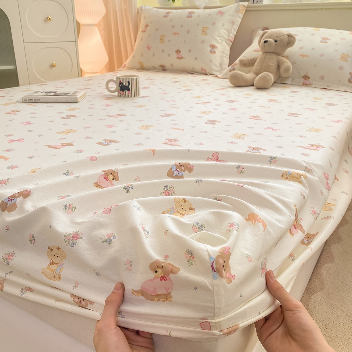 91家纺网 家纺一手货源 找家纺 女子家纺 2026新款全棉纯棉印花小清新系列单床笠单品床笠床笠单件 酷卡小狗