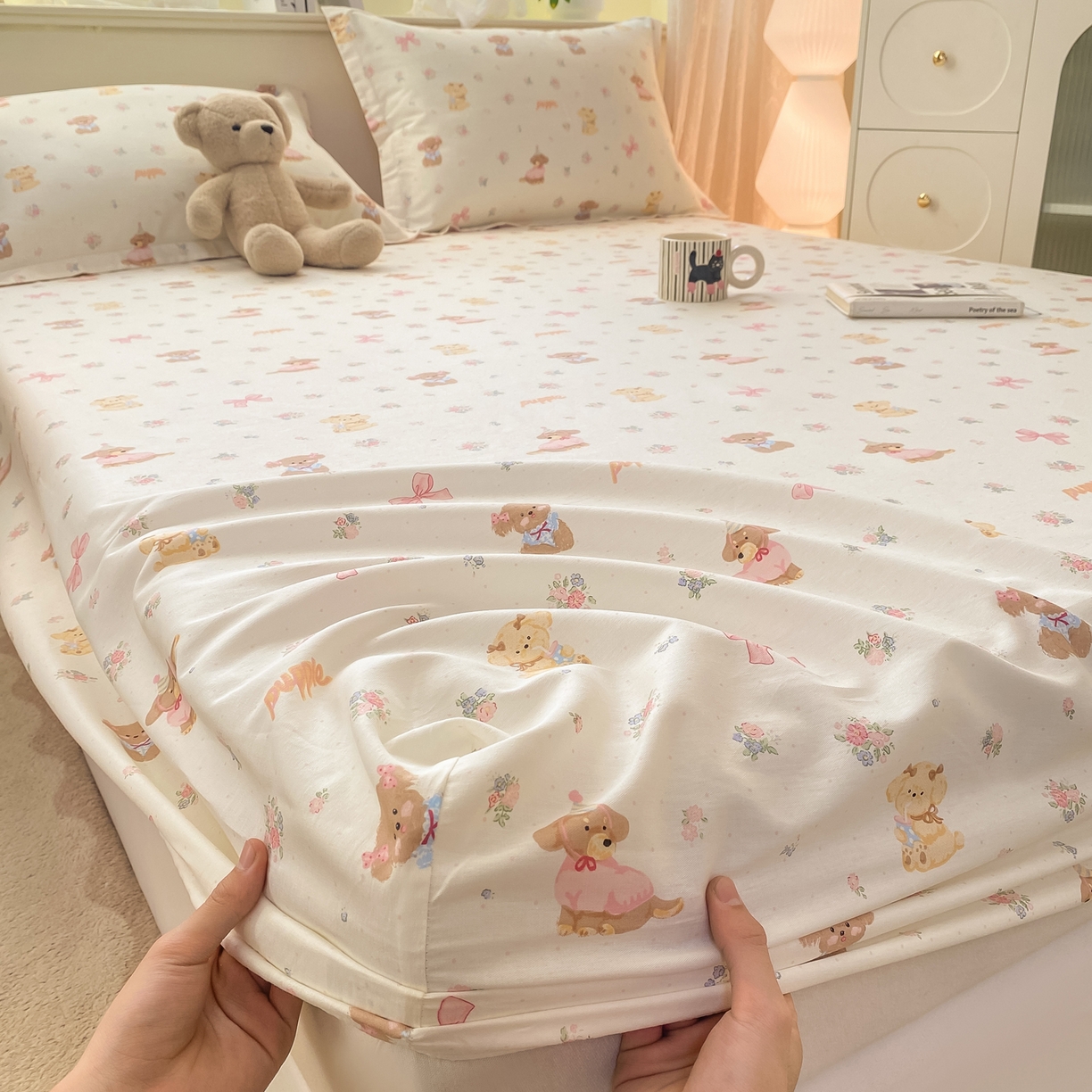 91家纺网 家纺一手货源 找家纺 女子家纺 2026新款全棉纯棉印花小清新系列单床笠单品床笠床笠单件 酷卡小狗