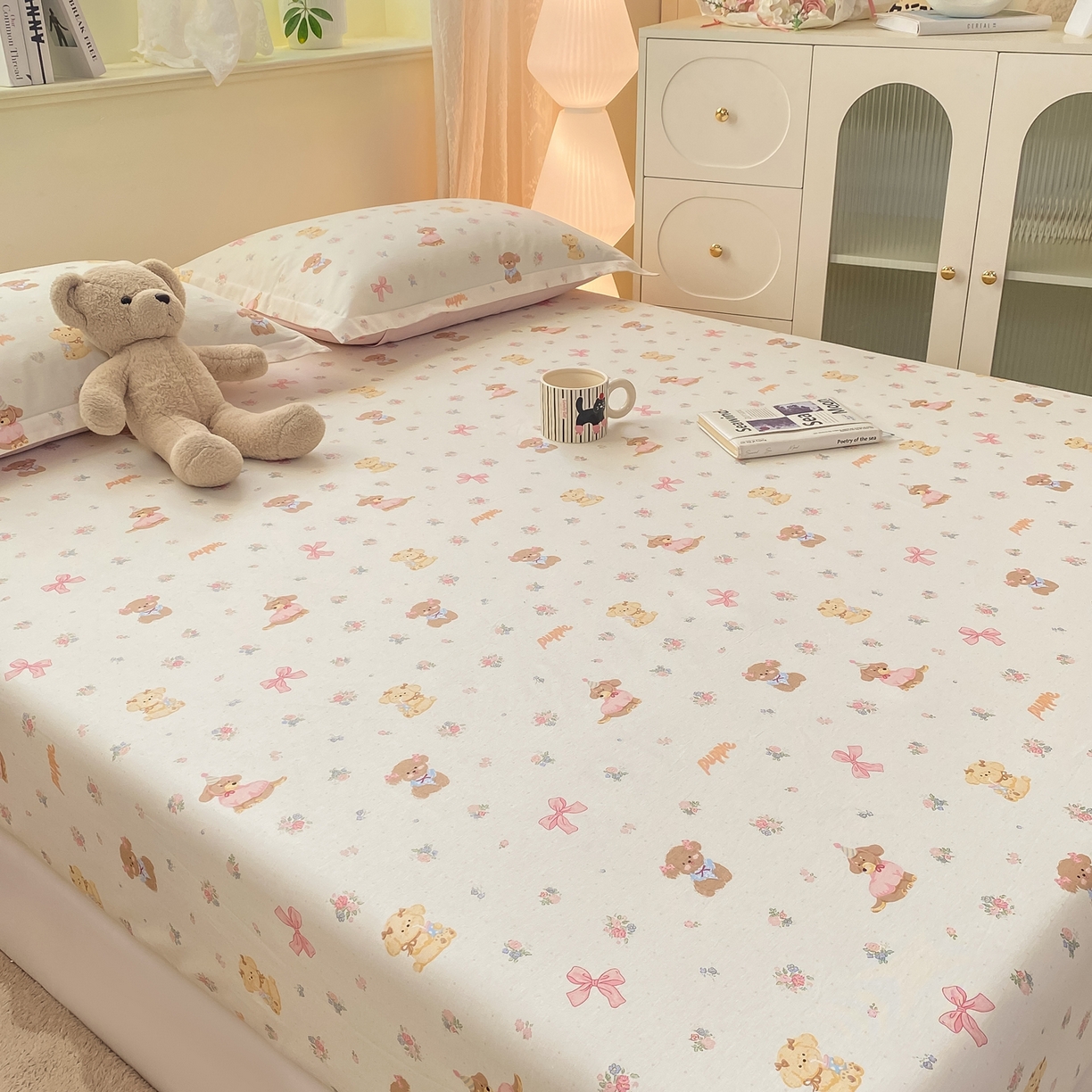 91家纺网 家纺一手货源 找家纺 女子家纺 2026新款全棉纯棉印花小清新系列单床笠单品床笠床笠单件 酷卡小狗