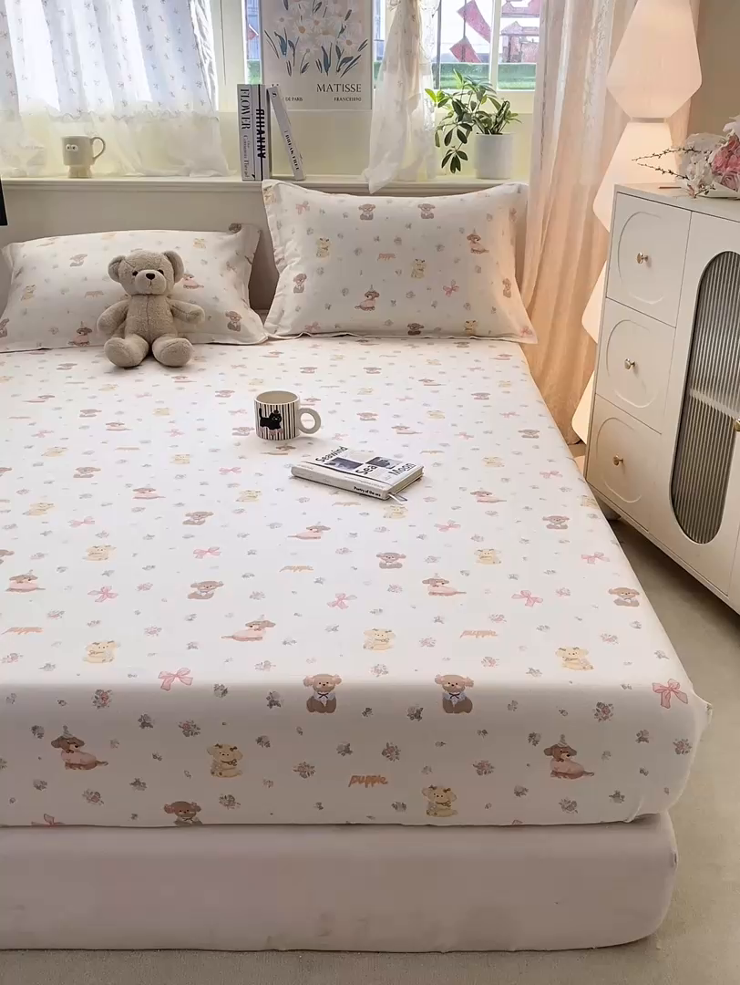 91家纺网 家纺一手货源 找家纺 女子家纺 2026新款全棉纯棉印花小清新系列单床笠单品床笠床笠单件 酷卡小狗