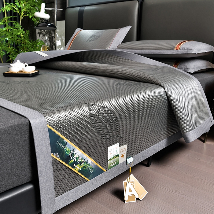 91家纺网 家纺一手货源 找家纺 小牛席业 2026新款加厚款叶语冰藤席系列 加厚款-叶语冰藤席-黑咖