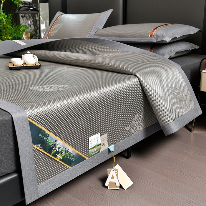 91家纺网 家纺一手货源 找家纺 小牛席业 2026新款加厚款叶语冰藤席系列 加厚款-叶语冰藤席-灰色