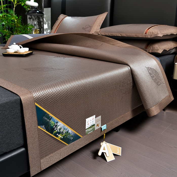 91家纺网 家纺一手货源 找家纺 小牛席业 2026新款加厚款叶语冰藤席系列 加厚款-叶语冰藤席-香槟