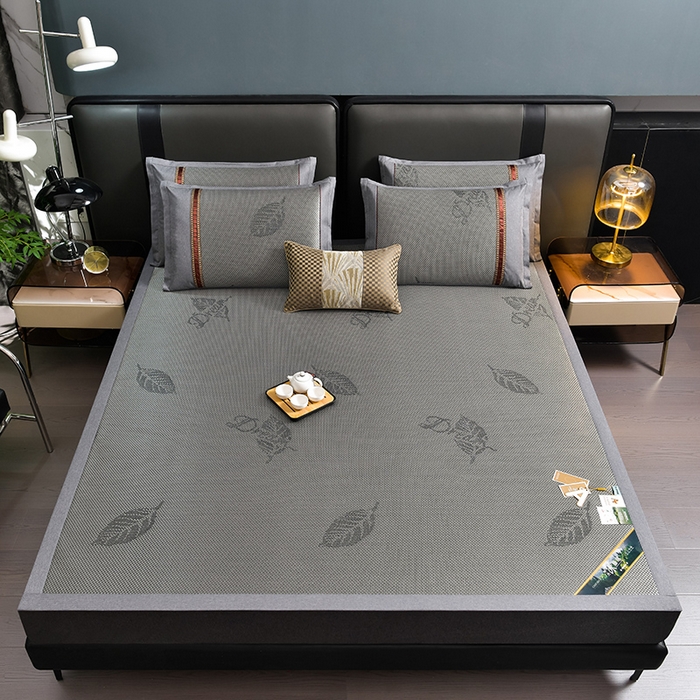 91家纺网 家纺一手货源 找家纺 小牛席业 2026新款加厚款叶语冰藤席系列 加厚款-叶语冰藤席-黑咖