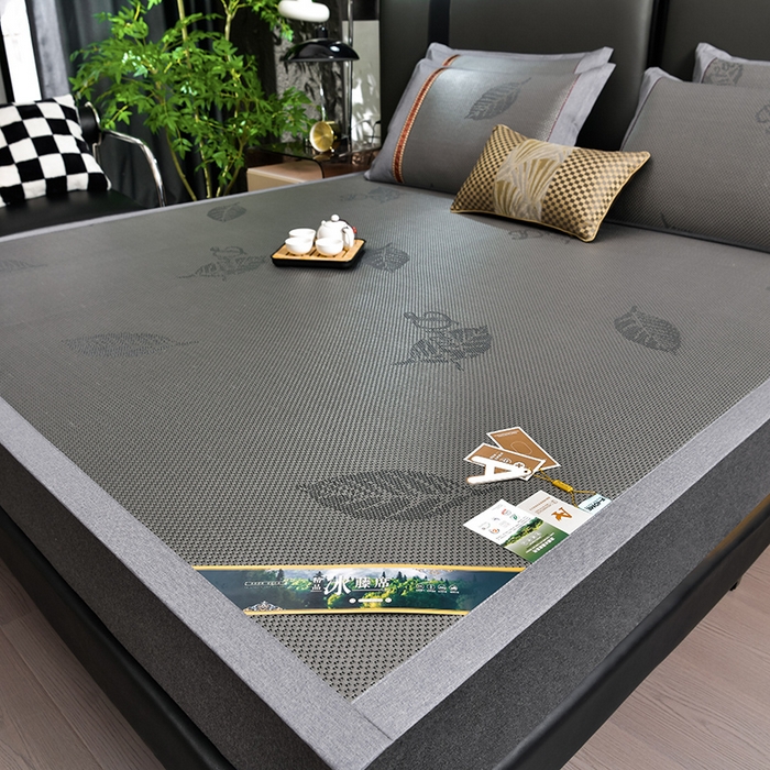 91家纺网 家纺一手货源 找家纺 小牛席业 2026新款加厚款叶语冰藤席系列 加厚款-叶语冰藤席-黑咖