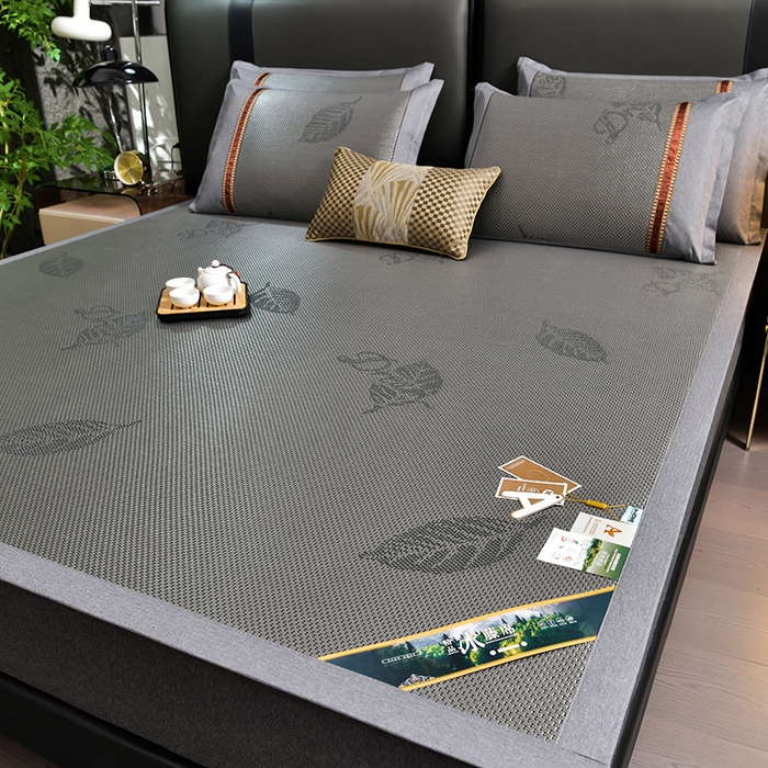 91家纺网 家纺一手货源 找家纺 小牛席业 2026新款加厚款叶语冰藤席系列 加厚款-叶语冰藤席-黑咖