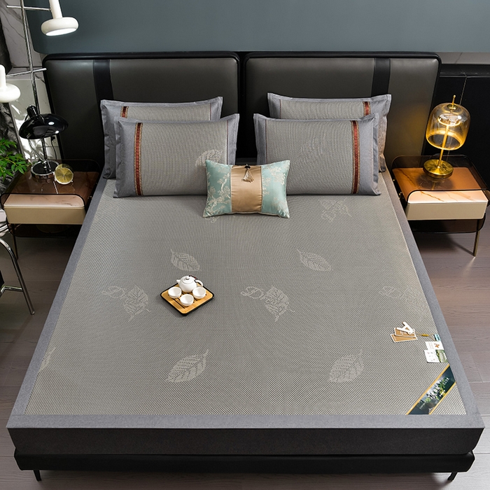 91家纺网 家纺一手货源 找家纺 小牛席业 2026新款加厚款叶语冰藤席系列 加厚款-叶语冰藤席-灰色