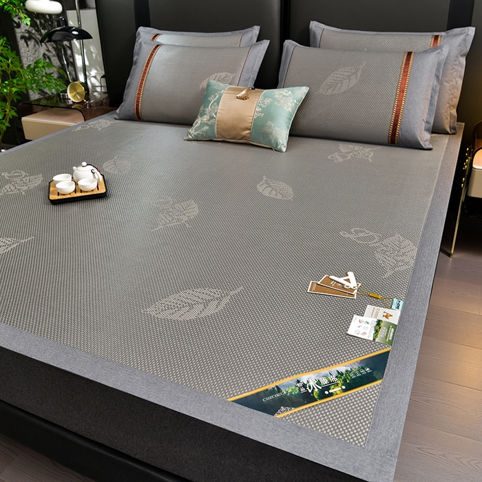 91家纺网 家纺一手货源 找家纺 小牛席业 2026新款加厚款叶语冰藤席系列 加厚款-叶语冰藤席-灰色