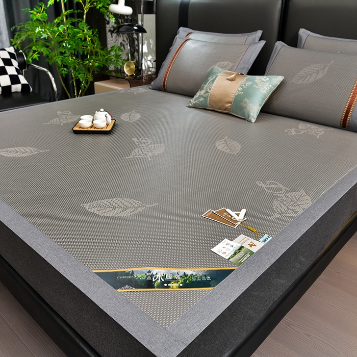 91家纺网 家纺一手货源 找家纺 小牛席业 2026新款加厚款叶语冰藤席系列 加厚款-叶语冰藤席-灰色