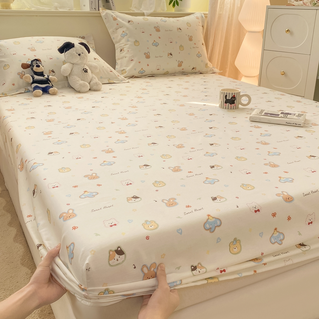 女子家纺 2026新款全棉纯棉印花小清新系列单床笠单品床笠床笠单件 萌宠国度