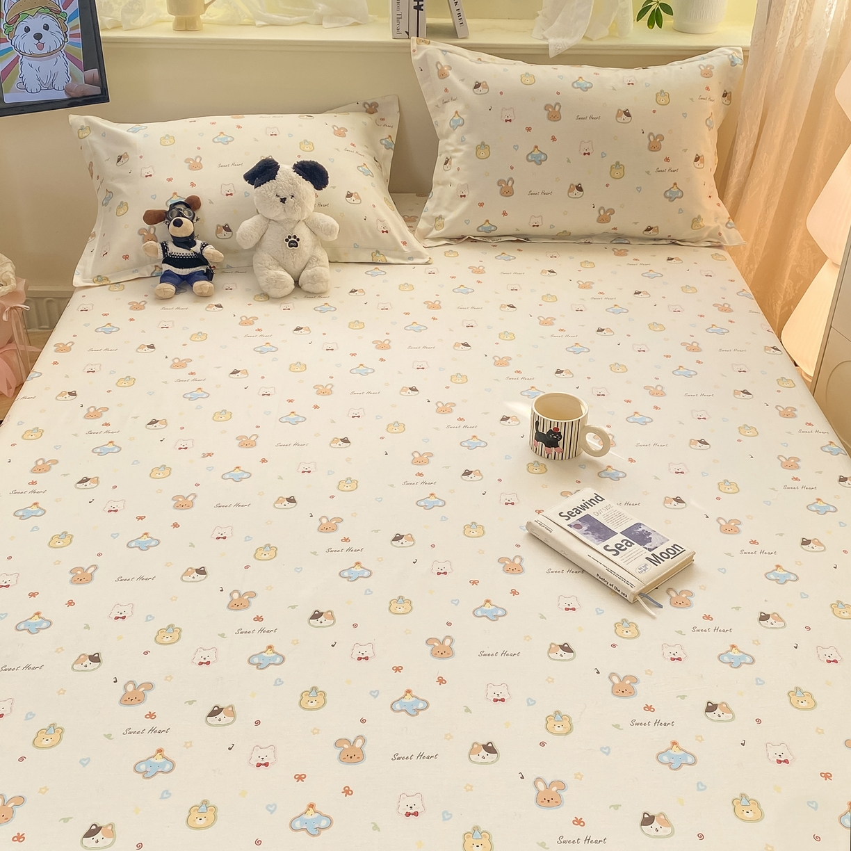 91家纺网 家纺一手货源 找家纺 女子家纺 2026新款全棉纯棉印花小清新系列单床笠单品床笠床笠单件 萌宠国度