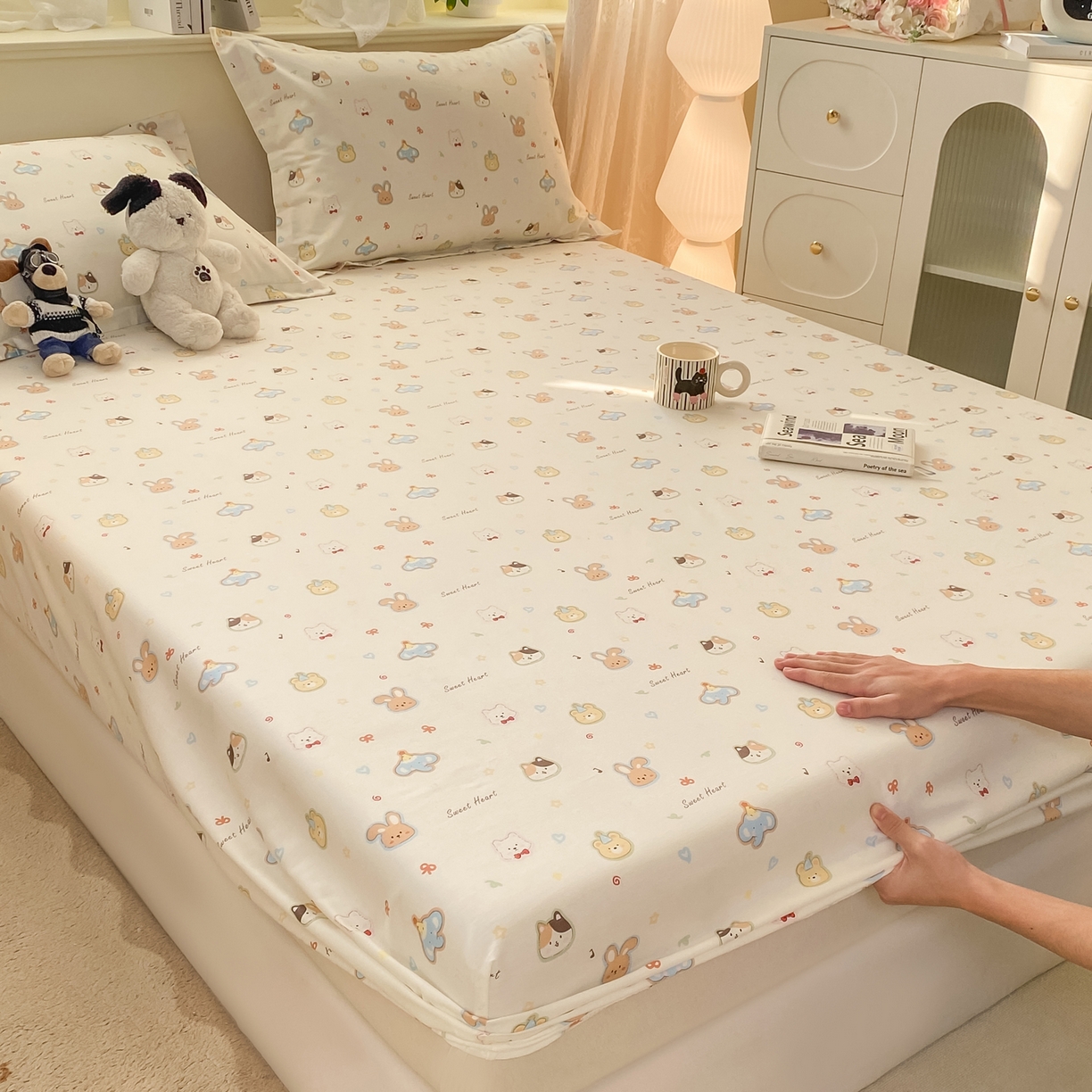 91家纺网 家纺一手货源 找家纺 女子家纺 2026新款全棉纯棉印花小清新系列单床笠单品床笠床笠单件 萌宠国度