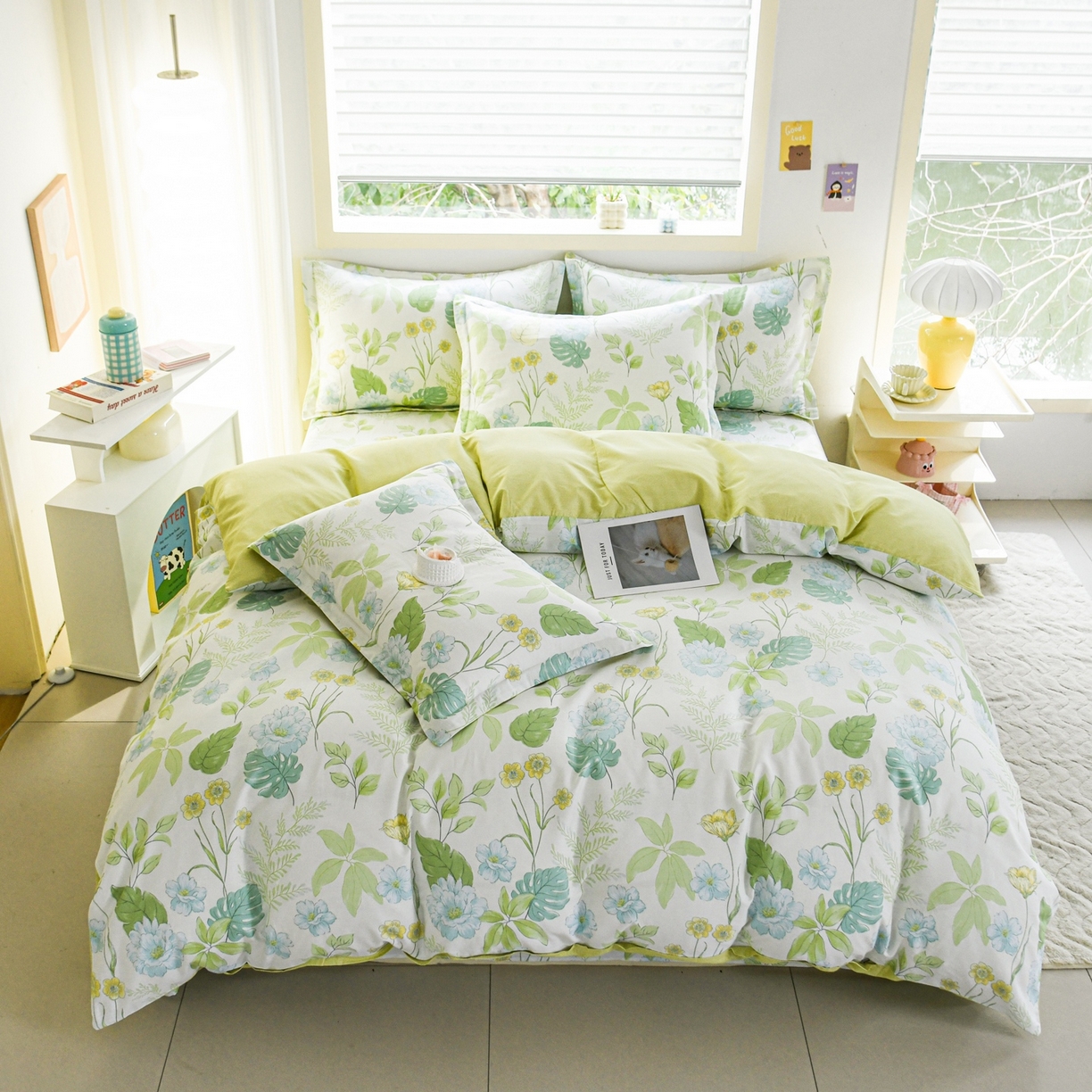 缘舒家纺 2026新款全棉纯棉印花单被套被套单件 叶柔-绿