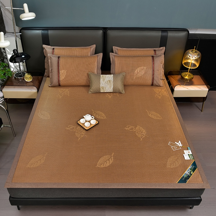 91家纺网 家纺一手货源 找家纺 小牛席业 2026新款加厚款叶语冰藤席系列 加厚款-叶语冰藤席-咖色