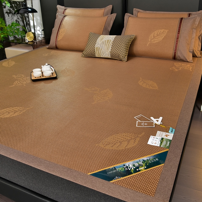 91家纺网 家纺一手货源 找家纺 小牛席业 2026新款加厚款叶语冰藤席系列 加厚款-叶语冰藤席-咖色